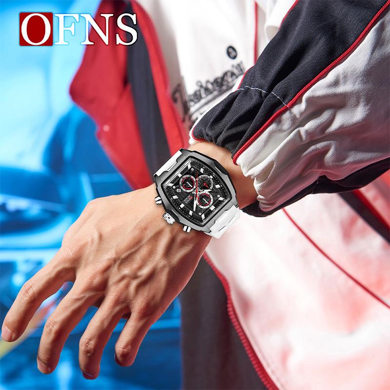 Oufanni Sportive Quartz Chronograph: Stylish Tonneau Men's Watch for Students with Multifunctional Design