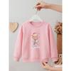 Kids Girls Crewneck Sweatshirt, Watercolor Braided Girl Back View With Butterflies Floral Dress Print Light Pink Soft Fleece Pullover