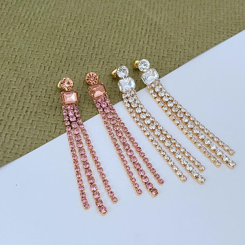 

European & American Minimalist Rhinestone Geometric Tassel Earrings золотой