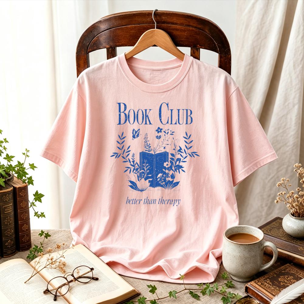 Women Book Club Better Than Therapy Floral Open Book Butterfly Graphic TShirt Book Lover Tee Bookish Cottagecore Casual Tops