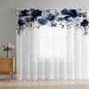 1PC Navy Blue Watercolor Floral Sheer Curtains - Elegant Flower Valance Print Window Drapes for Bedroom Living Room Decor