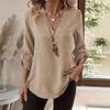 Spring/Summer 2026 European & American Women's Plus Size V-Neck Solid Color Casual Loose Shirt