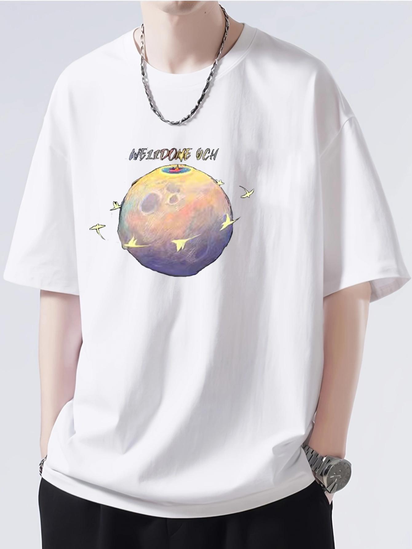 Mens Graphic Tee  Casual Street Style Tee with Bold Lettering Breathable Everyday Shirt for Summer Wear S