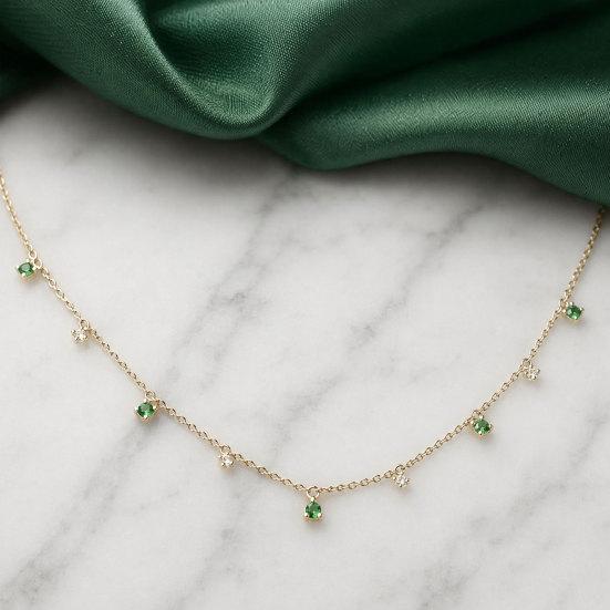 Faux Crystal Chain Necklace for Women, Green Cubic Zirconia Choker, Sparkly Rhinestone Statement Necklace for Prom Party