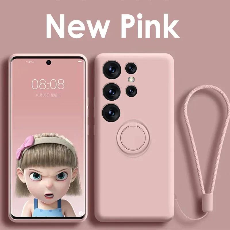 

Магнитный силиконовый чехол для телефона Samsung Galaxy S21 20 FE S25 S24 S23 S22 Plus Ultra A15 A25 A35 A55 A54 Чехол с кольцом-ремешком Galaxy S23 Ultra розовый