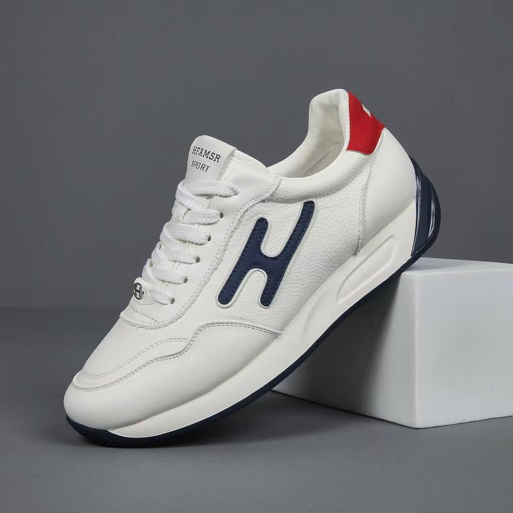 Men's 2025 White Genuine Leather Sneakers - Non-slip, Wear-resistant, Breathable, Deodorant, Fashionable German Trainer Shoes for Autumn.