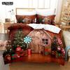 Christmas Santa Duvet Cover Set Winter Theme Cartoon Bedding Set Microfiber Santa Claus Elk Carriage Comforter Cover Girl Boy