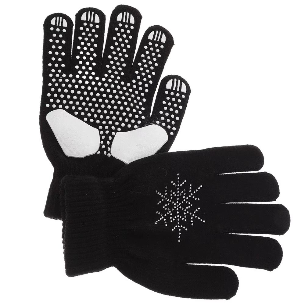 Rhinestone Figure Skating Gloves Palm Protection Kids Skating Mittens Winter Sports