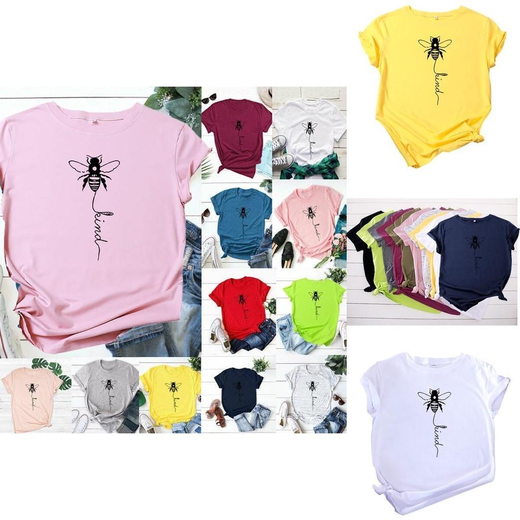 Camisetas de cuello redondo con estampado de abejas para mujer, confeccionadas con suave tejido de algodón para mayor comodidad