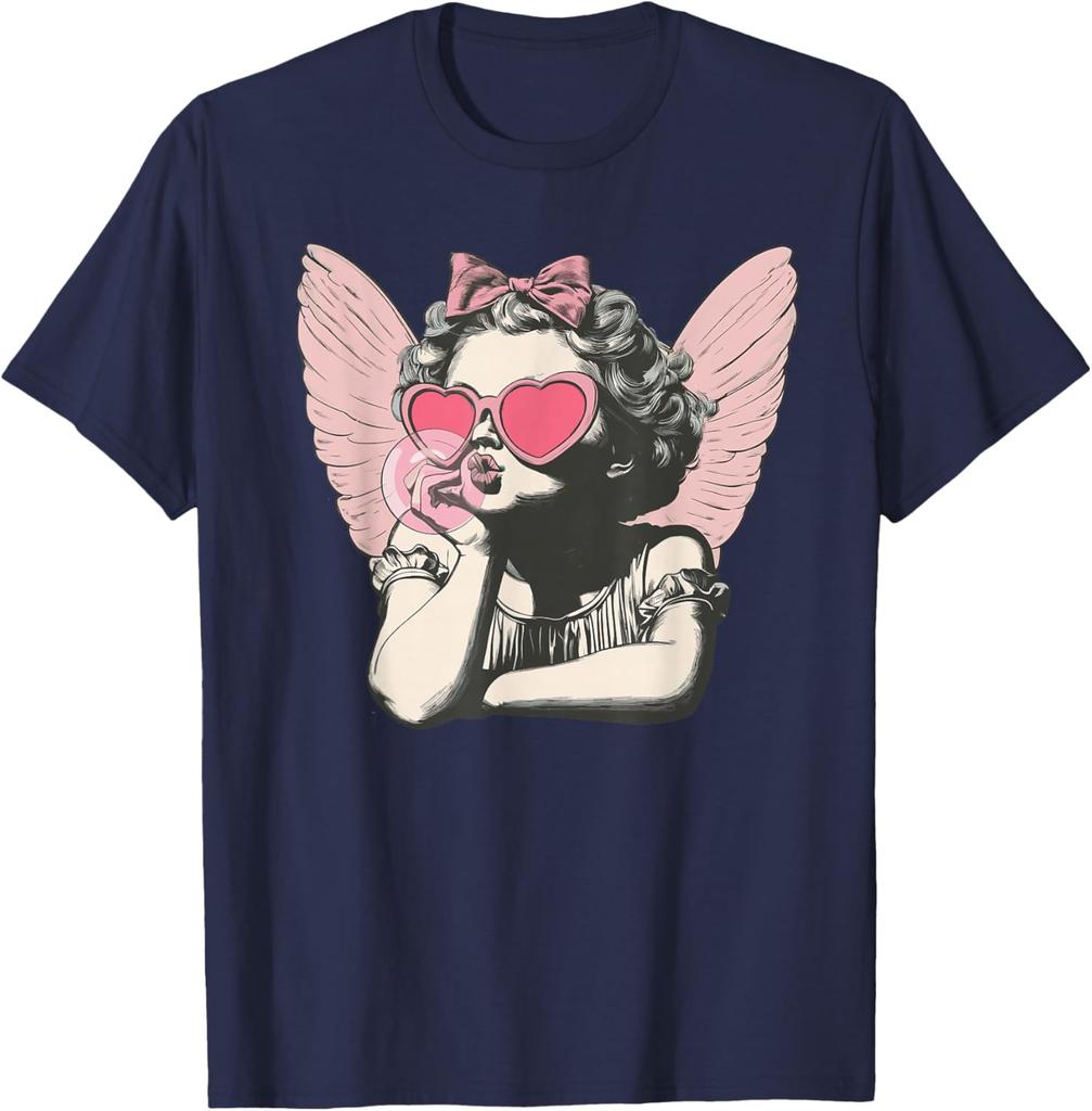 2026 New Valentine Day Cute Cupid Blowing Bubble TShirt Mens and Womens Pure Cotton TShirt Fashion Casual Couples Clothing