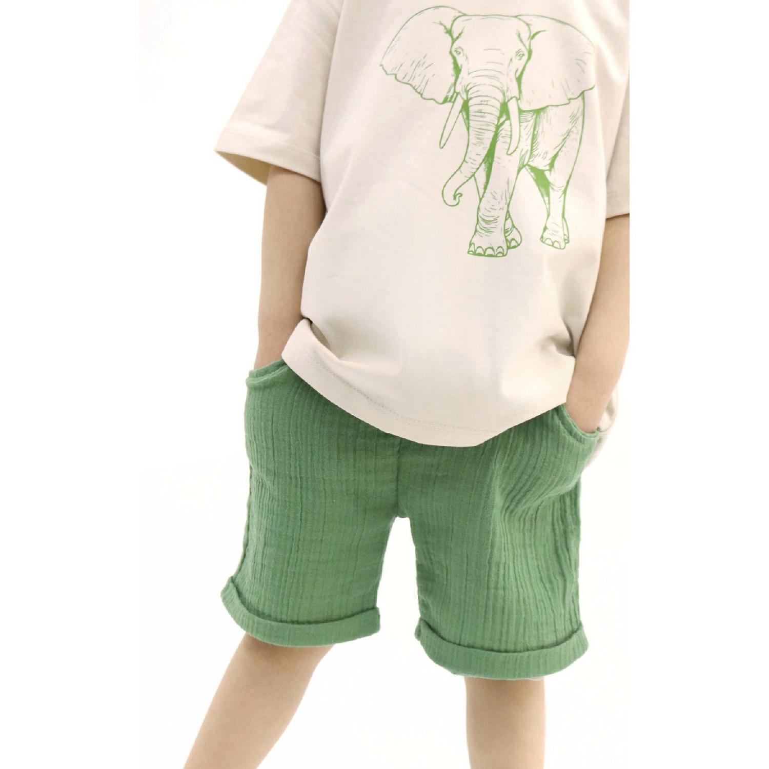 

Футболка цвета слонового камня, комплект зеленых муслиновых шорт Tye0031 24-36 Ay зелёный