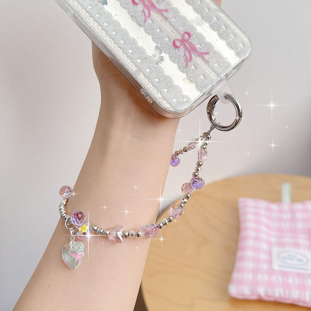 Premium sense water drop crystal love pendant mobile phone chain ins butterfly handmade beaded keychain bag pendant batch
