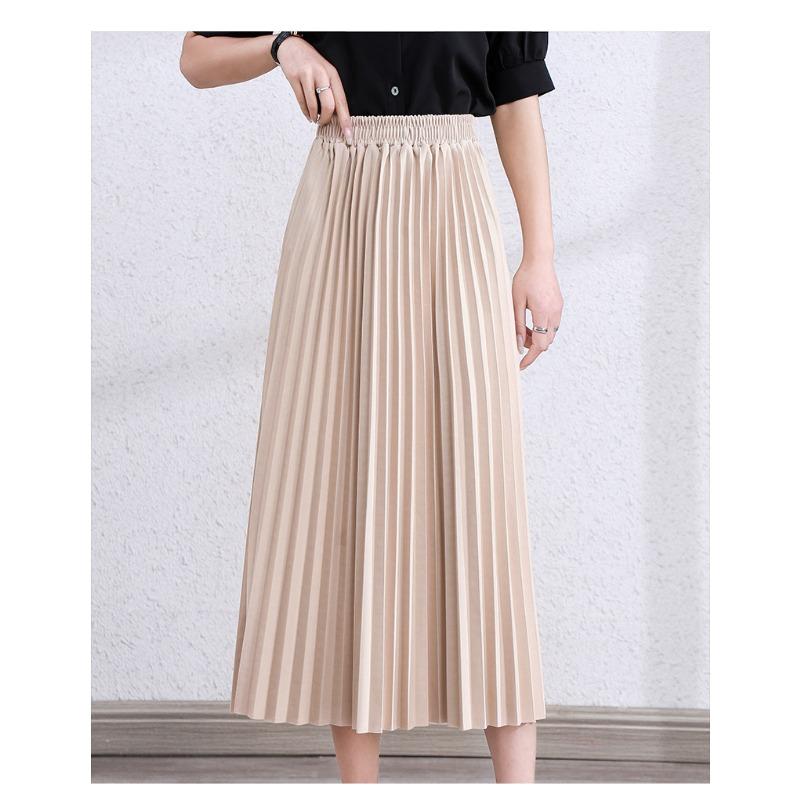 Spring Autumn Preppy Style Elegant Fashion Pleated Skirt Women Elastic Waist Solid Temperament All-match Skirts