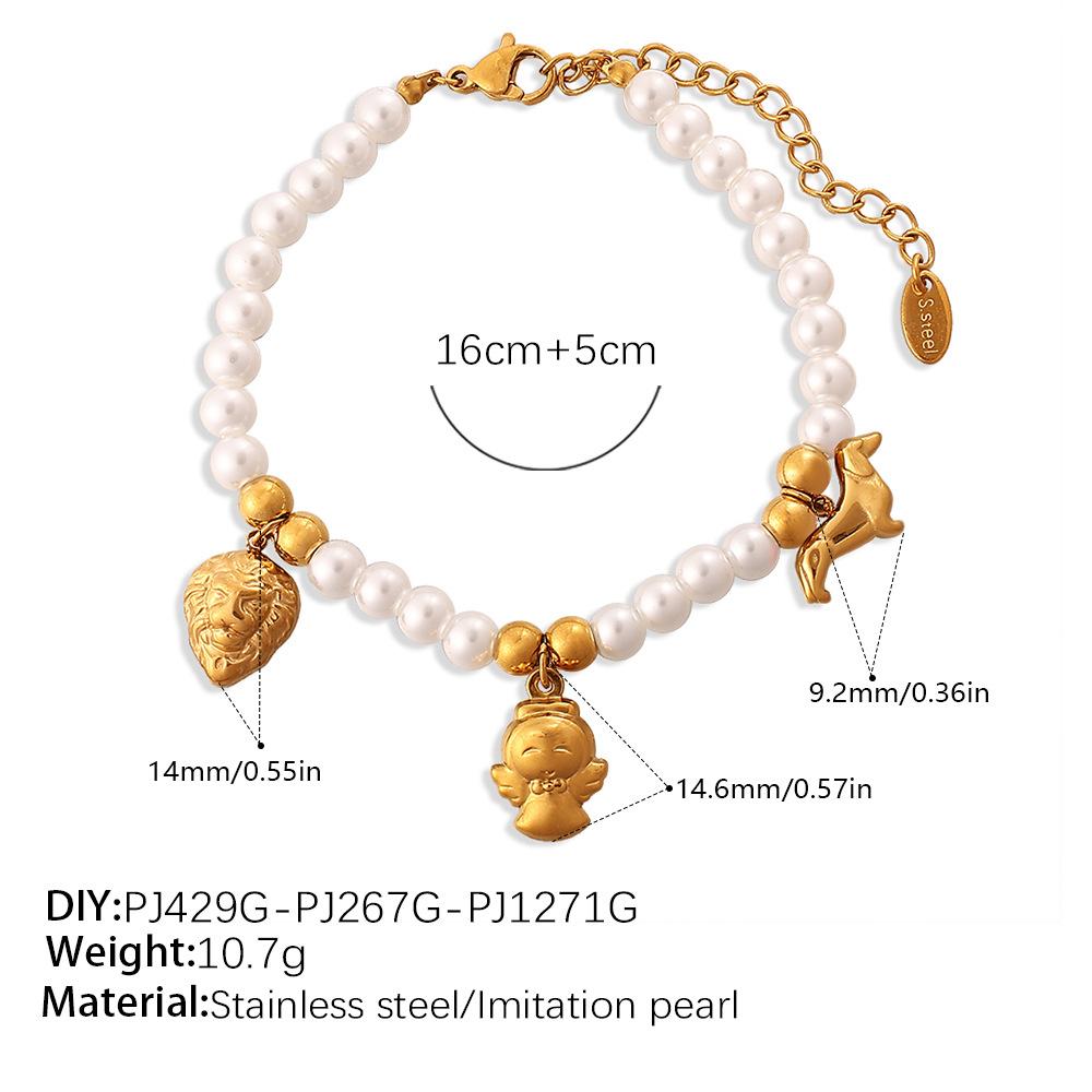 Pearl String Multi-Pendant Necklace Bracelet Cute Bear Smiley Element Sweet Wind Jewelry Set