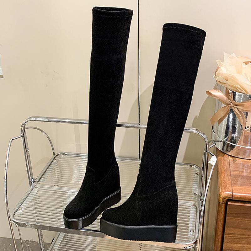 2026 New Wedges Women Long Boots Fashion Suede Dress Winter Shoes Cozy Over The Knee Warm Woman Boots Designer Botas Para Mujer