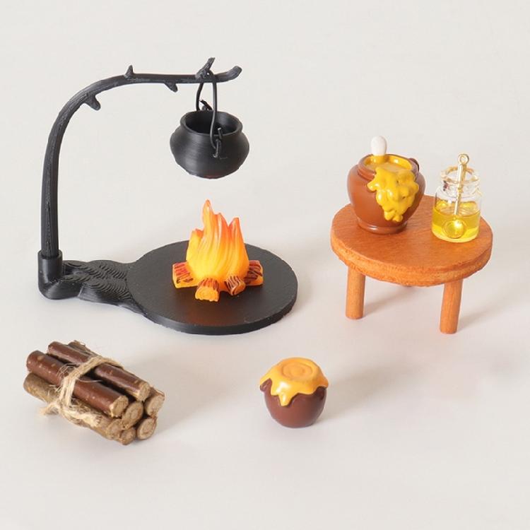 Miniature Kitchen Miniature Set 1/12 Doll House Decoration Hanging Stove Firewood SweetJar Model with Realistic Features
