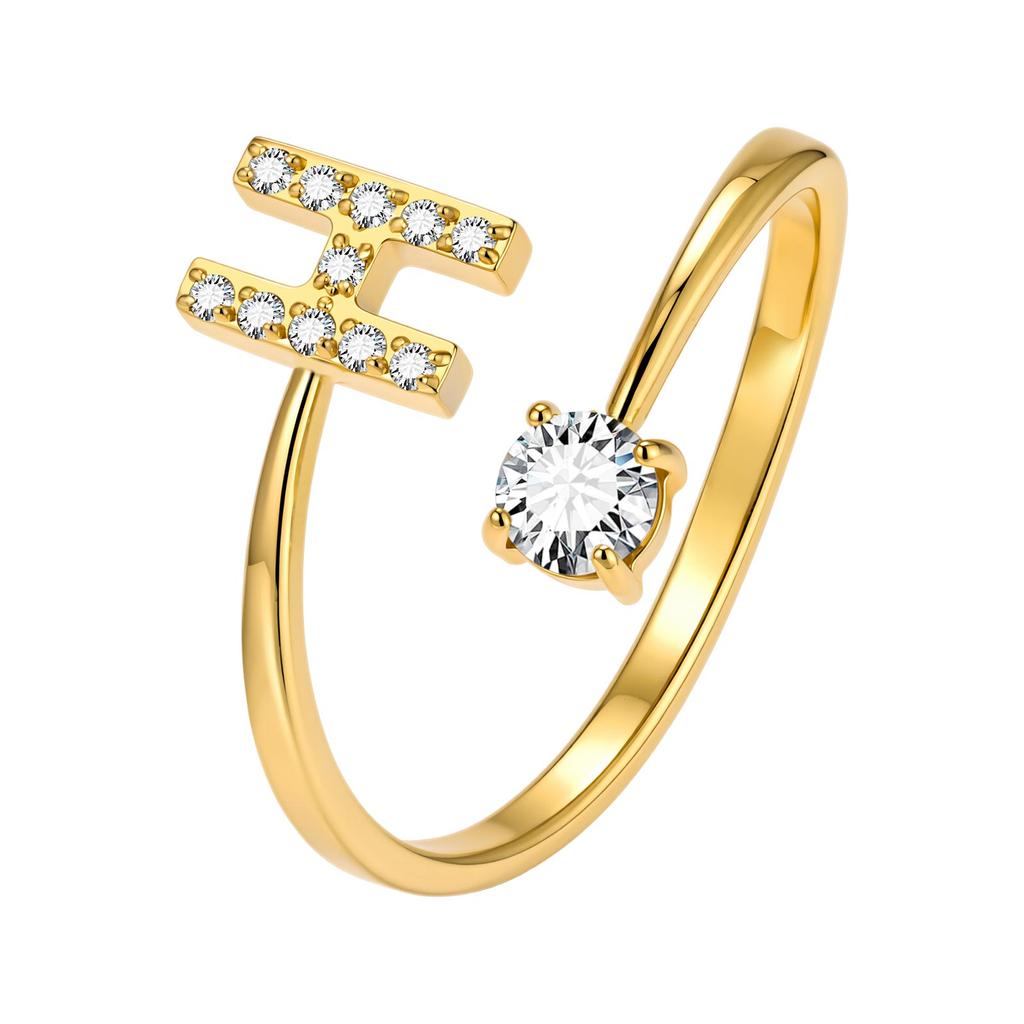 Chic Zircon Initial A-Z Letter Rings for Women Girls Adjustable Opening Ring Name Alphabet Female Wedding Fashion Jewelry Gift