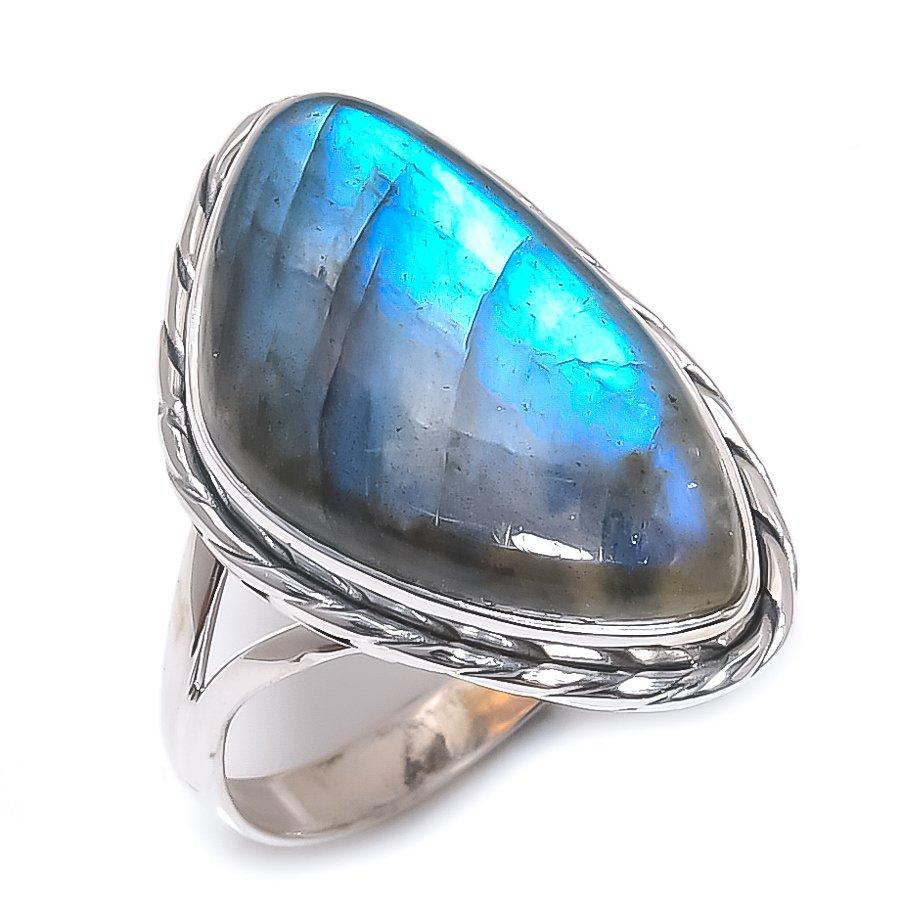Natural Labradorite Gemstone Handmade 925 Solid Silver Jewelry Ring Size 10 U9N26