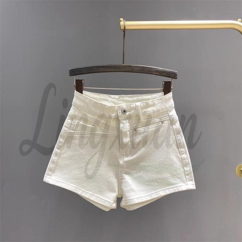 

Korean Style Women s Off-White High-Waisted Denim Shorts - Spring/Summer 2026 New Arrival, Simple and Slimming Casual Fit M