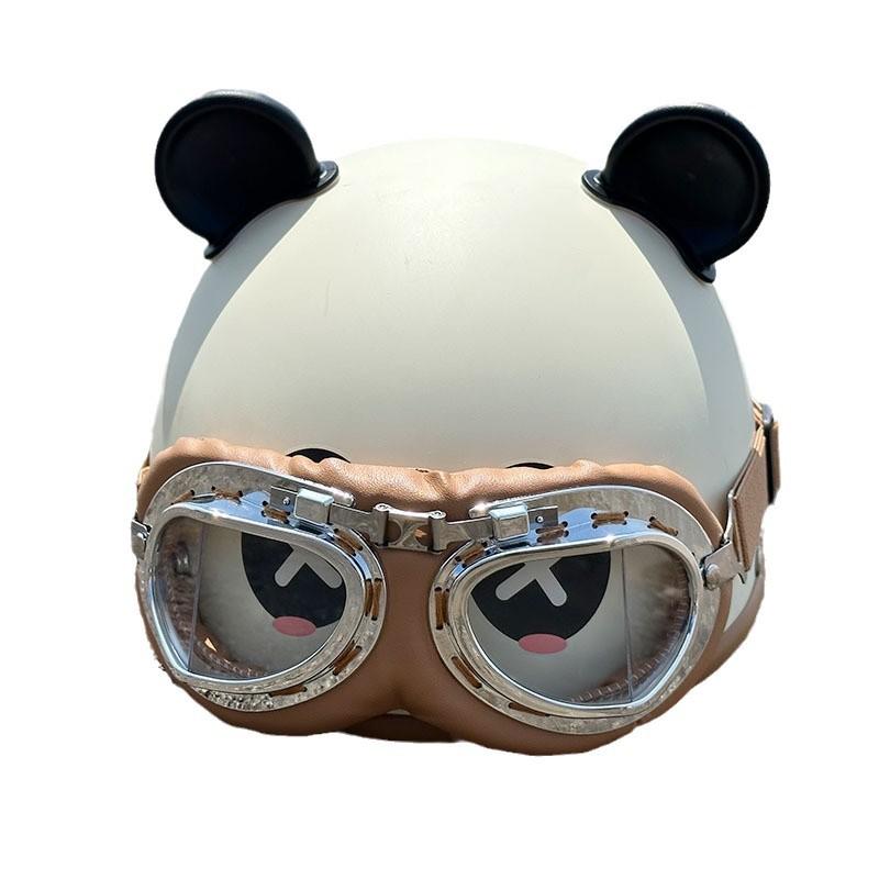 Helmet Electric Motorcycle Cartoon Panda Internet Celebrity Half Helmet Summer Four Seasons Riding Men and Women Helmet