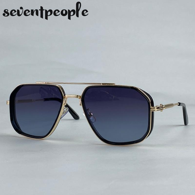 Oversized Square Steampunk Sunglasses Men  Luxury Brand Vintage Metal Frame Double Beam Sun Glasses For Male Driving Shades