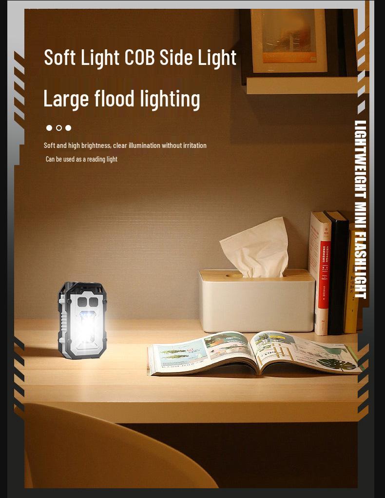 Multifunctional Dual LED Keychain Flashlight with Magnetic COB Side Light and High Brightness Warning Light
