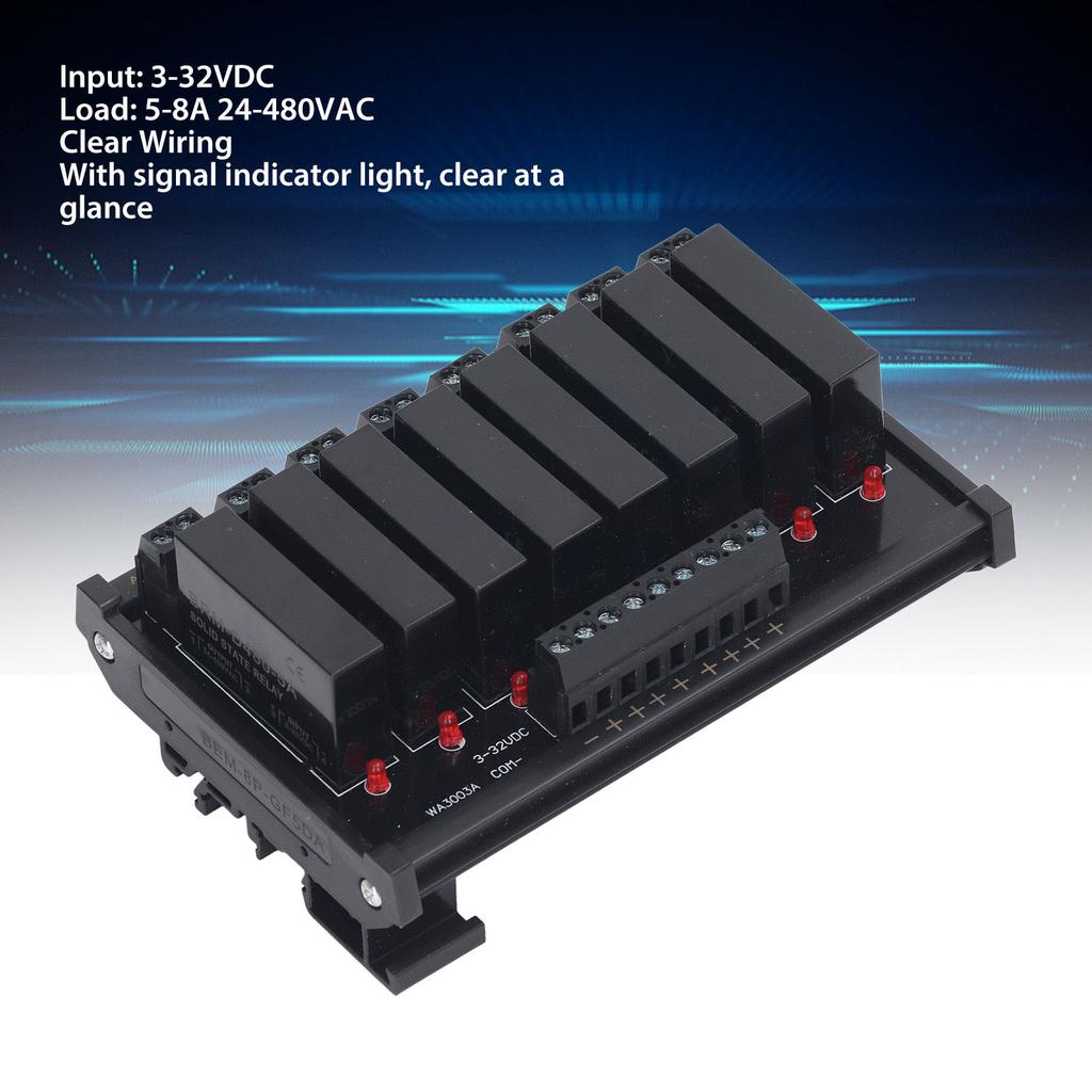 Solid State Relais Modul DIN-Schienenmontage 8 Kanal Solid State Relais 3-32VDC Eingang 5-8A 24-480VAC Last