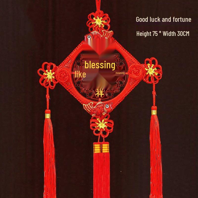 Auspicious Peach Wood Chinese Knot Hanging Decor