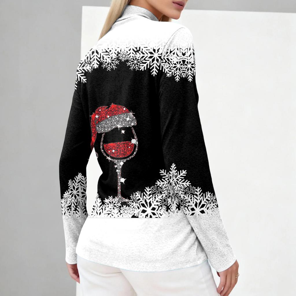 Damskie Jesienne Codzienne Koszule z Długim Rękawem Bluza Vintage z Nadrukiem Wysoki Dekolt Top Pulower