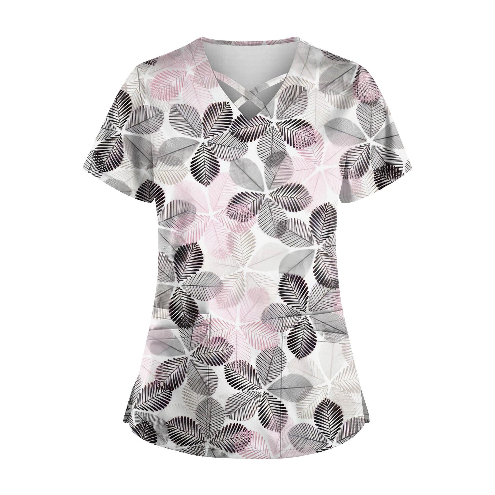 

Жіночий модний робочий одяг з V-подібним вирізом і короткими рукавами, зав’язками та кишенями, топи відповідного кольору та захисний одяг M рожевий