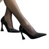 Poplar forest same style black versatile patent leather horseshoe heel single shoes women's thick heel pointed head shallow mouth sexy black silk 