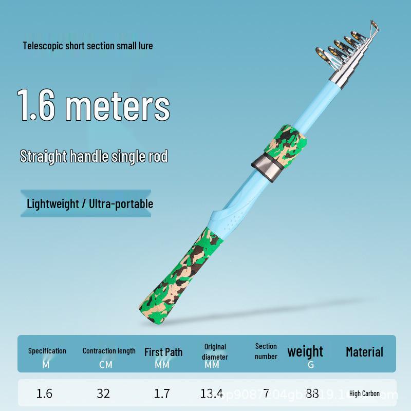 Compact Carbon Fiber Mini Lure Fishing Rod and Spinning Reel Set, 1.6m Ultra-Short Sea Rod. 1.6m