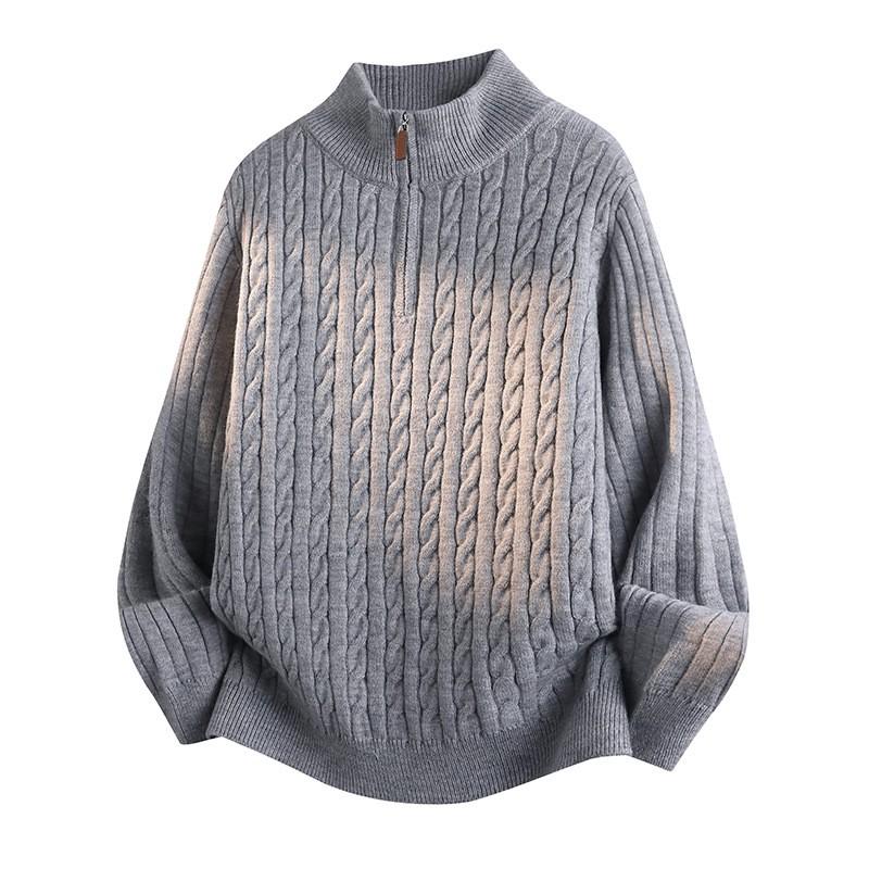 Mens Retro Cable Knit Half Turtleneck Sweater Thick Warm Zipper Front Casual Loose Fit Winter Knitwear