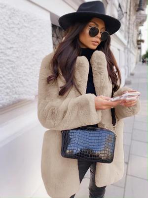 Women's Coat Winter Thickened Warm Faux Fur Coat Medium-length Lapel Women's Coat