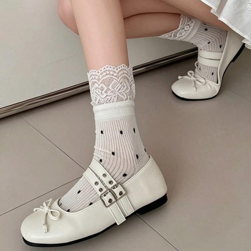 

Spring and Summer Girls Short Legged Plaid Patchwork Scarfed Socks, Polka Dot Padded Socks, Pure Cotton Women s Socks, Decorative Socks 1 pair белый