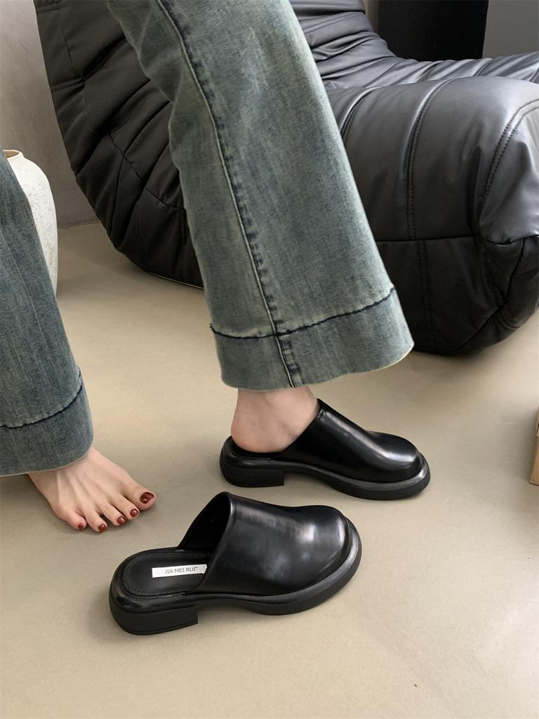 Fashion Mules For Women 2024 Cover Toe Ladies' Slippers Loafers Luxury Slides Mid Heel Spring Summer New Driving Closed Toe Half Slipper