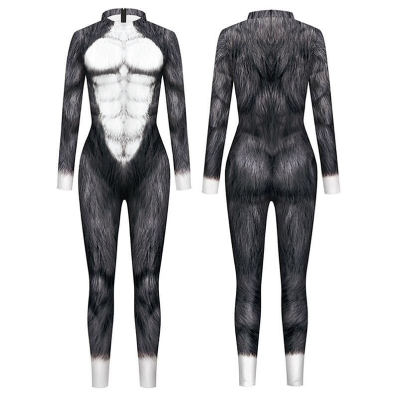 Adults Animals Dog Wolf Snake Leopard Printing Jumpsuit Women Men Halloween Cosplay Costume Carnival Party Stage Role Playing Dress Up Outfit