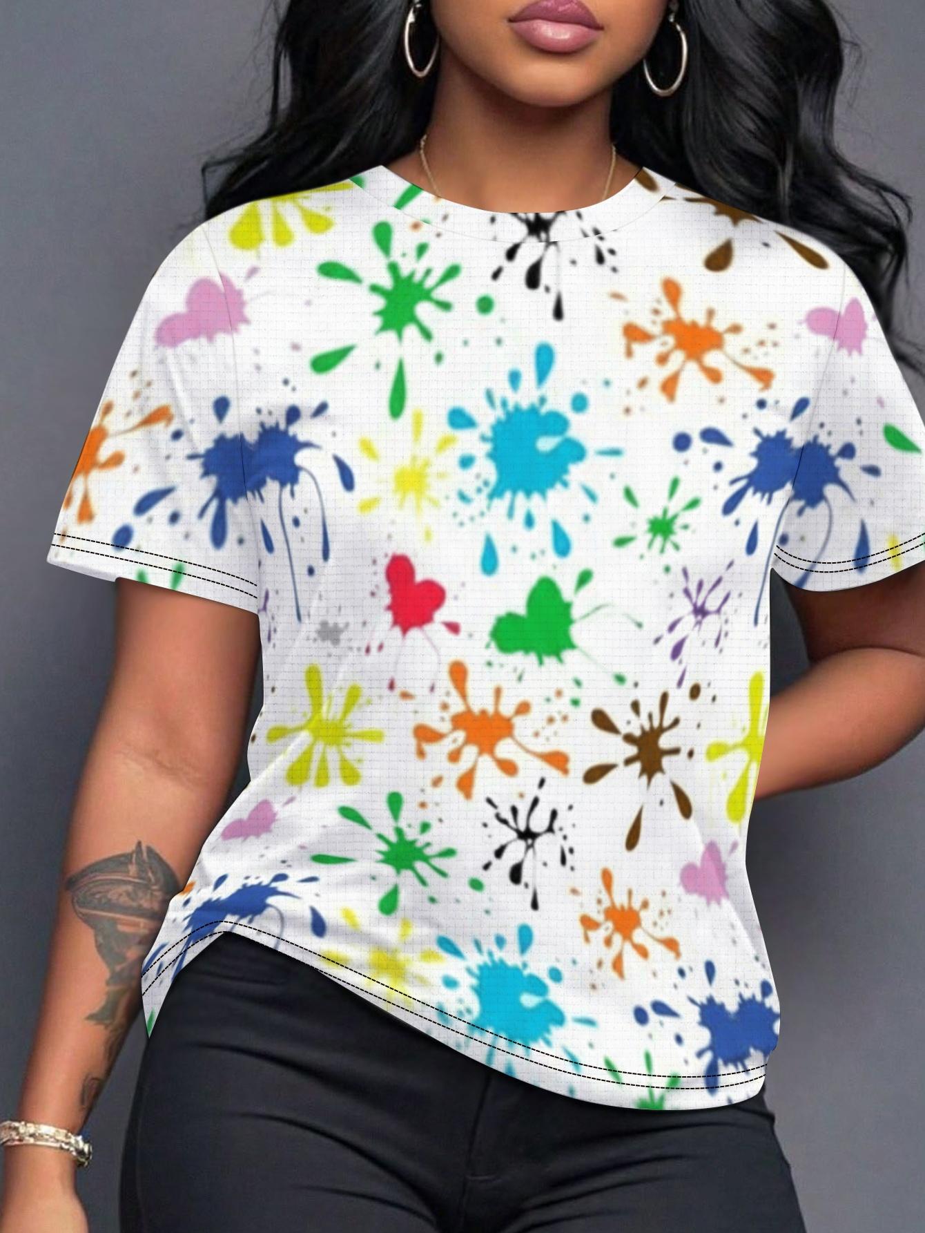 

Women s T-shirt. Featuring a Vibrant Paint-splatter Design. Digital Printing. and a Comfortable Fit XL дубильная кора