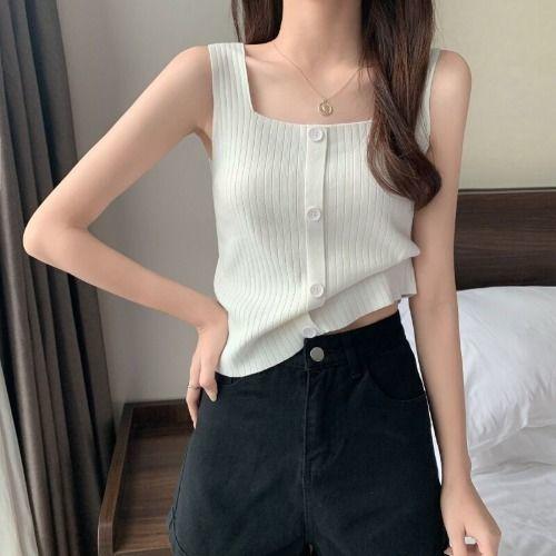 WTEMPO Women's Summer Design Knitted Camisole Vest Loose Fitting Bra Cover Sleeveless Short Top