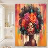 Black Girl Shower Curtain, Retro African American Colorful Floral Red Rose Black Woman Bathroom Decor, Oil Painting Aesthetics Flower Fabric Afro