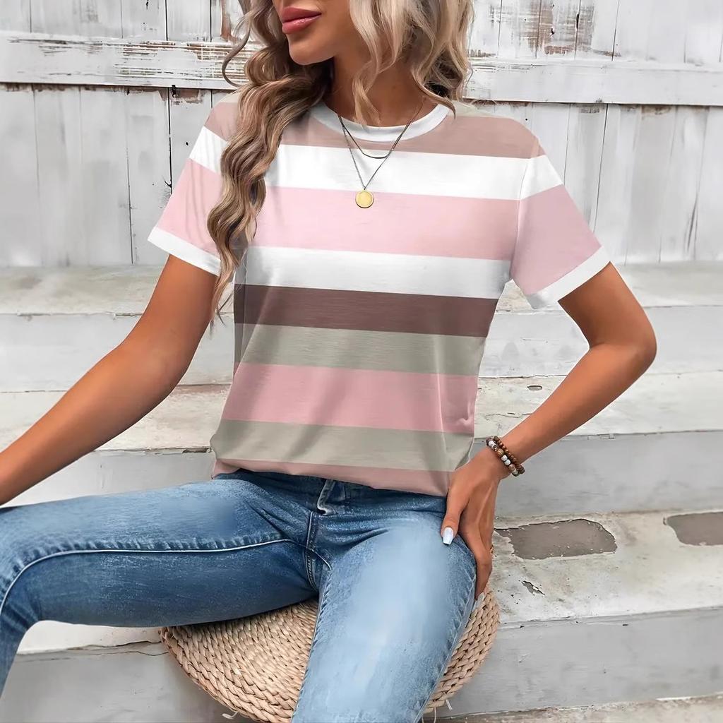 T-shirt imprimé 3D pour femme, décontracté, col rond, manches courtes, tendance hip-hop, vêtements pour dames, amples, été