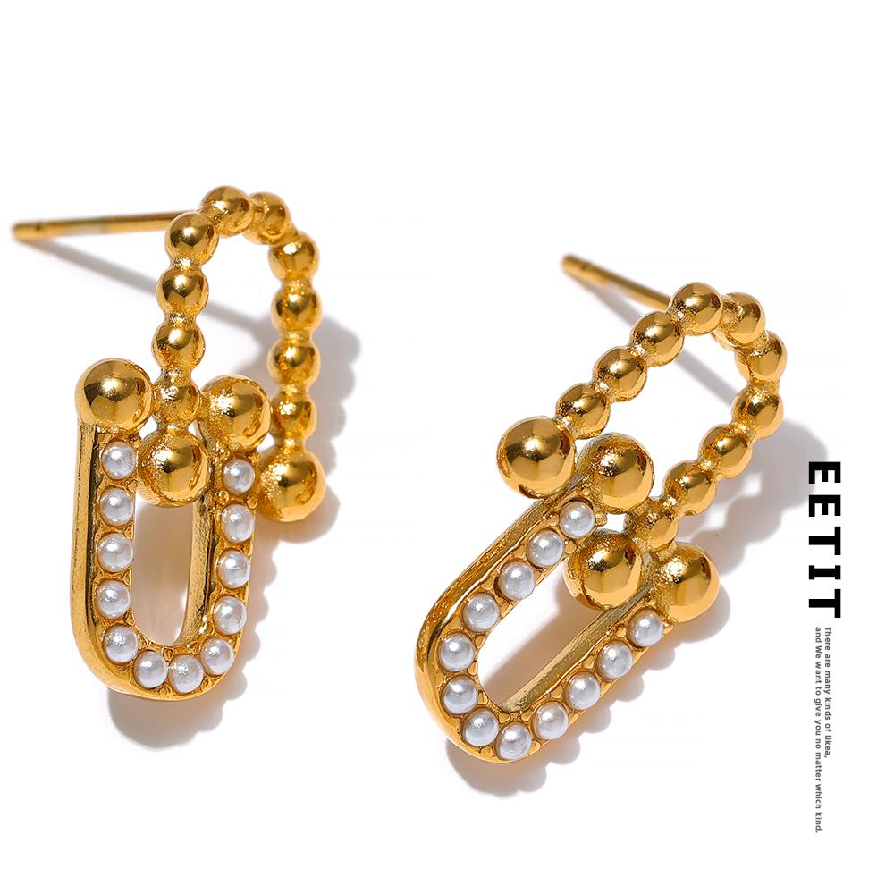 

Необычные серьги-гвоздики Eetit с искусственным жемчугом и геометрическим узором из нержавеющей стали, 18-каратное золото, текстура, очаровательные модные корейские ювелирные изделия, подарок