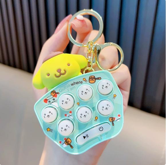 Anime  Cinnamoroll  Game Console Keychain Melody Kuromi Mini Handheld Whack-A-Mole Decompression Keyring Gifts