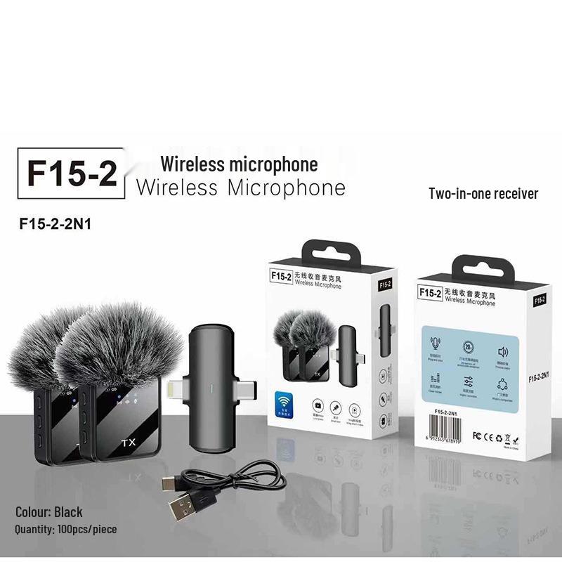 New F11-2 Lapel Microphone: Wireless F15 Three-in-One Live Broadcast, One-to-Two Radio, Noise Reduction Mini.
