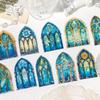Yan Ji PET Cold Stamping Sticker Pack: Seven-Color Glazed Series, 20 Sheets, European Style Stained Glass Theme, 6 Styles Available.