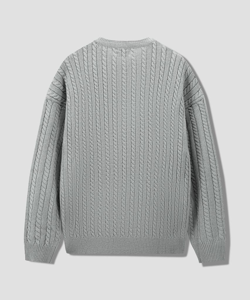 AGOD Crew Neck Oversized Cable Sweater Knit [Gray]
