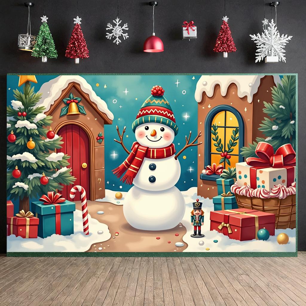 Holiday Background Festive Decor Snowman Backdrop Xmas Backdrop Gift Boxes Christmas Banner For Indoor Celebration Christmas