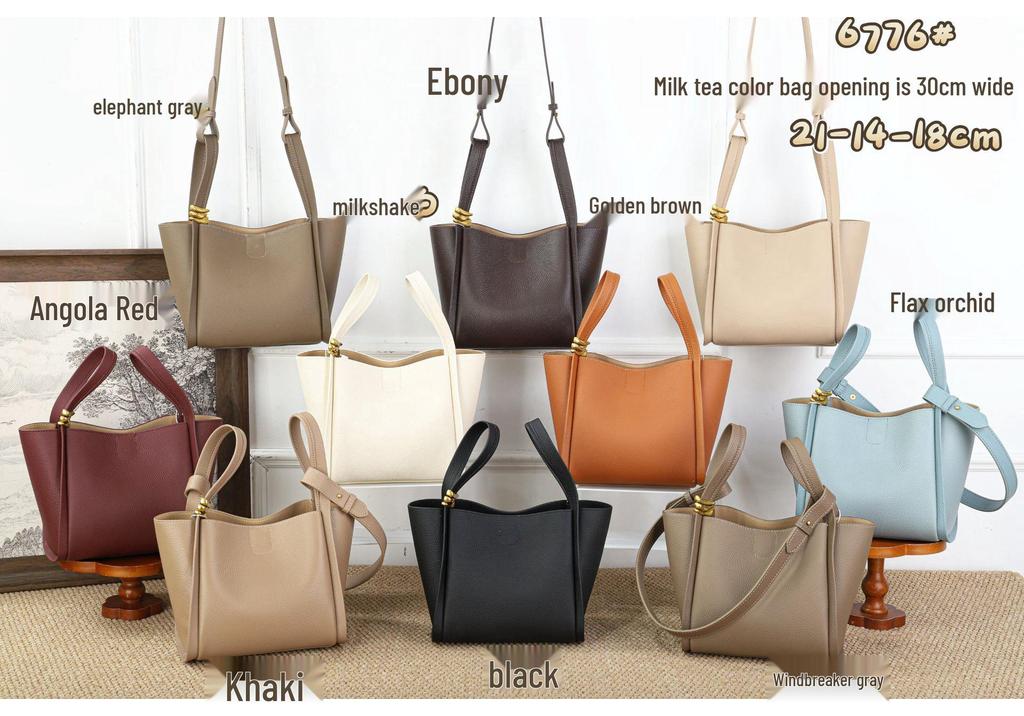 2026 Women's Genuine Leather Bucket Bag: Top Layer Cowhide, Versatile Single Shoulder & Crossbody Commuting Basket Bag