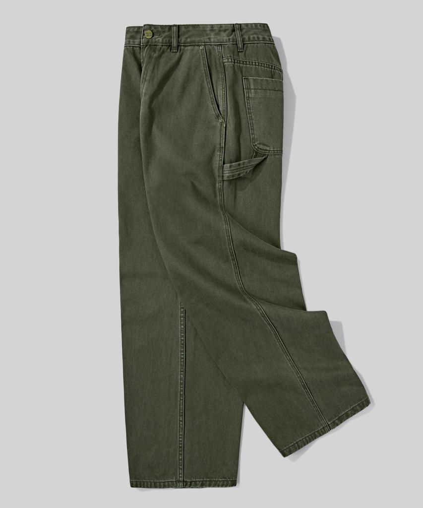 Beodeonteu Garment-Dyed Carpenter Wide Cotton Pants [Khaki]