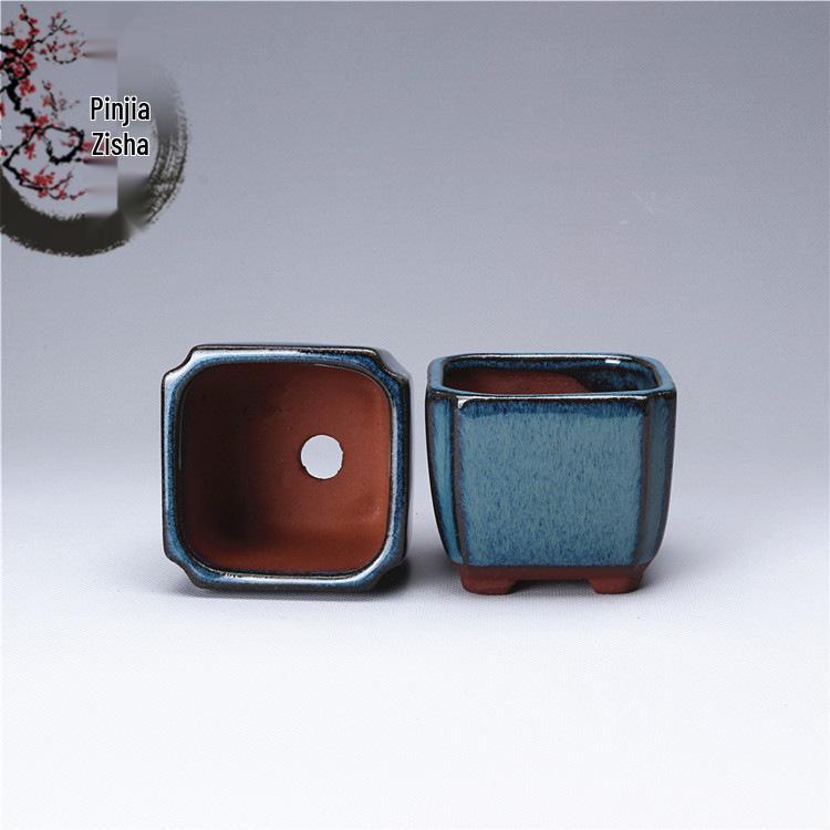 Korean Style Glazed Ceramic Bonsai Pot - Mini Breathable Yixing Zisha for Succulents